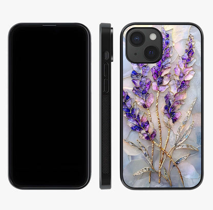 Lavender Dream Glow Glass Case displayed upright for full design visibility and premium finish.