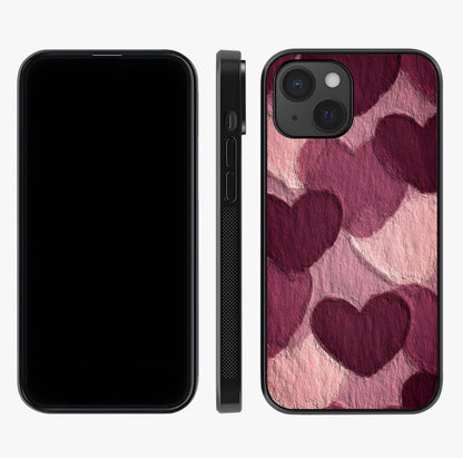 Layered Paper Hearts Glass Case displayed upright for full design visibility and premium finish.