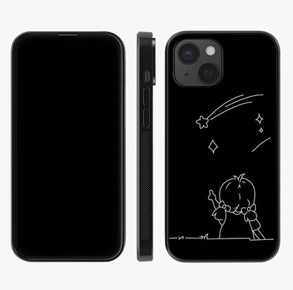 Line Art Girl With Shooting Stars Glass Case displayed upright for full design visibility and premium finish.