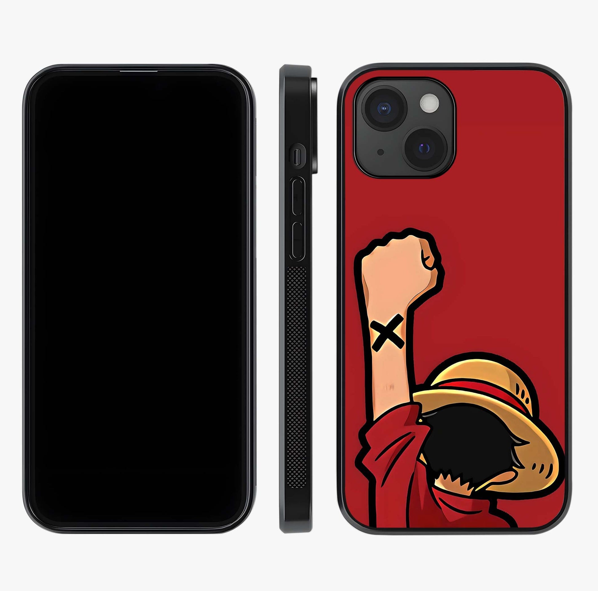 Luffy X Spirit Glass Case displayed upright for full design visibility and premium finish.