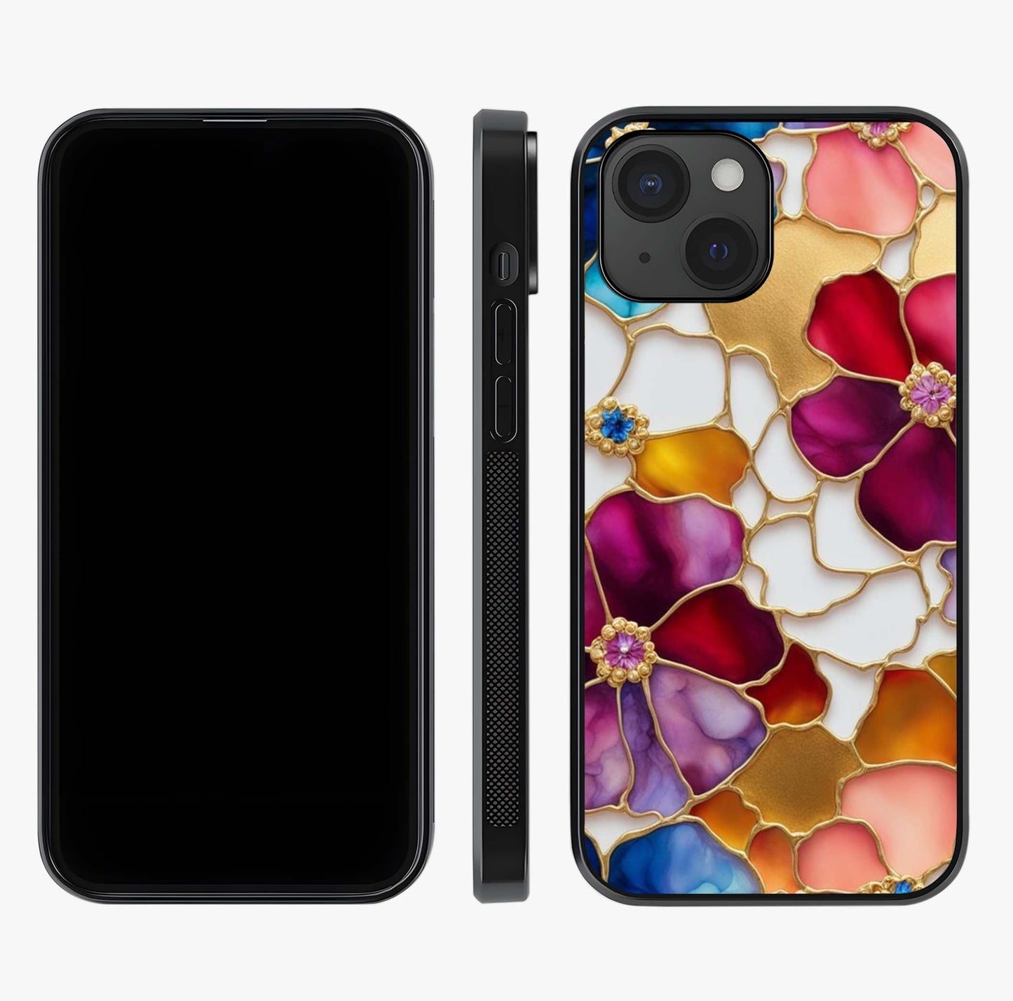 Marble Flower Pattern Glass Case displayed upright for full design visibility and premium finish.