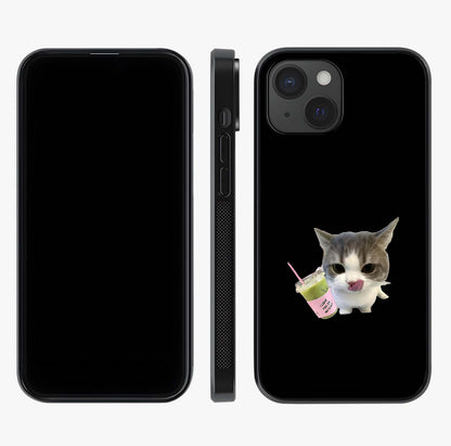 Matcha Cat Style Glass Case displayed upright for full design visibility and premium finish.