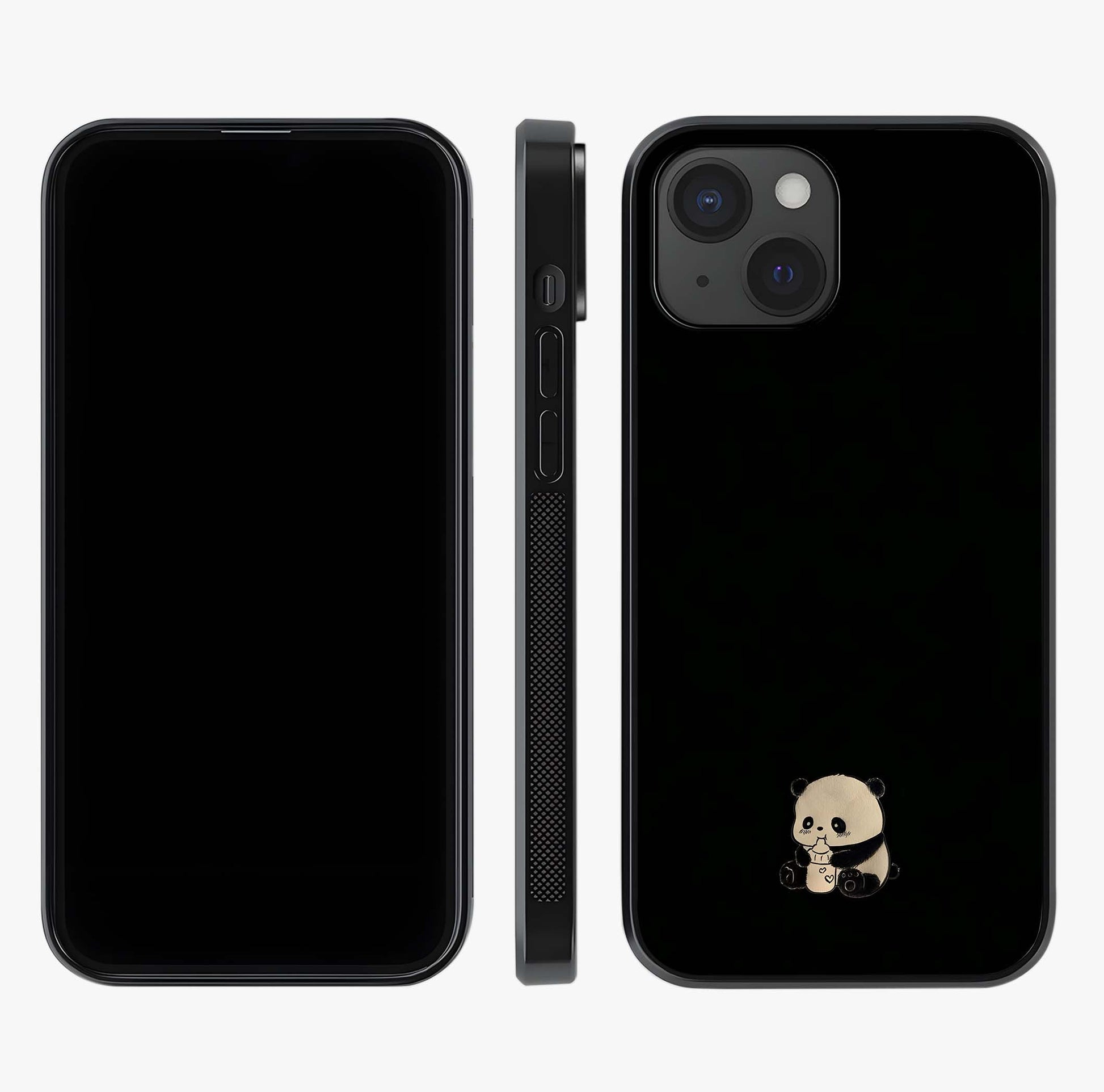 Midnight Panda Love Glass Case displayed upright for full design visibility and premium finish.