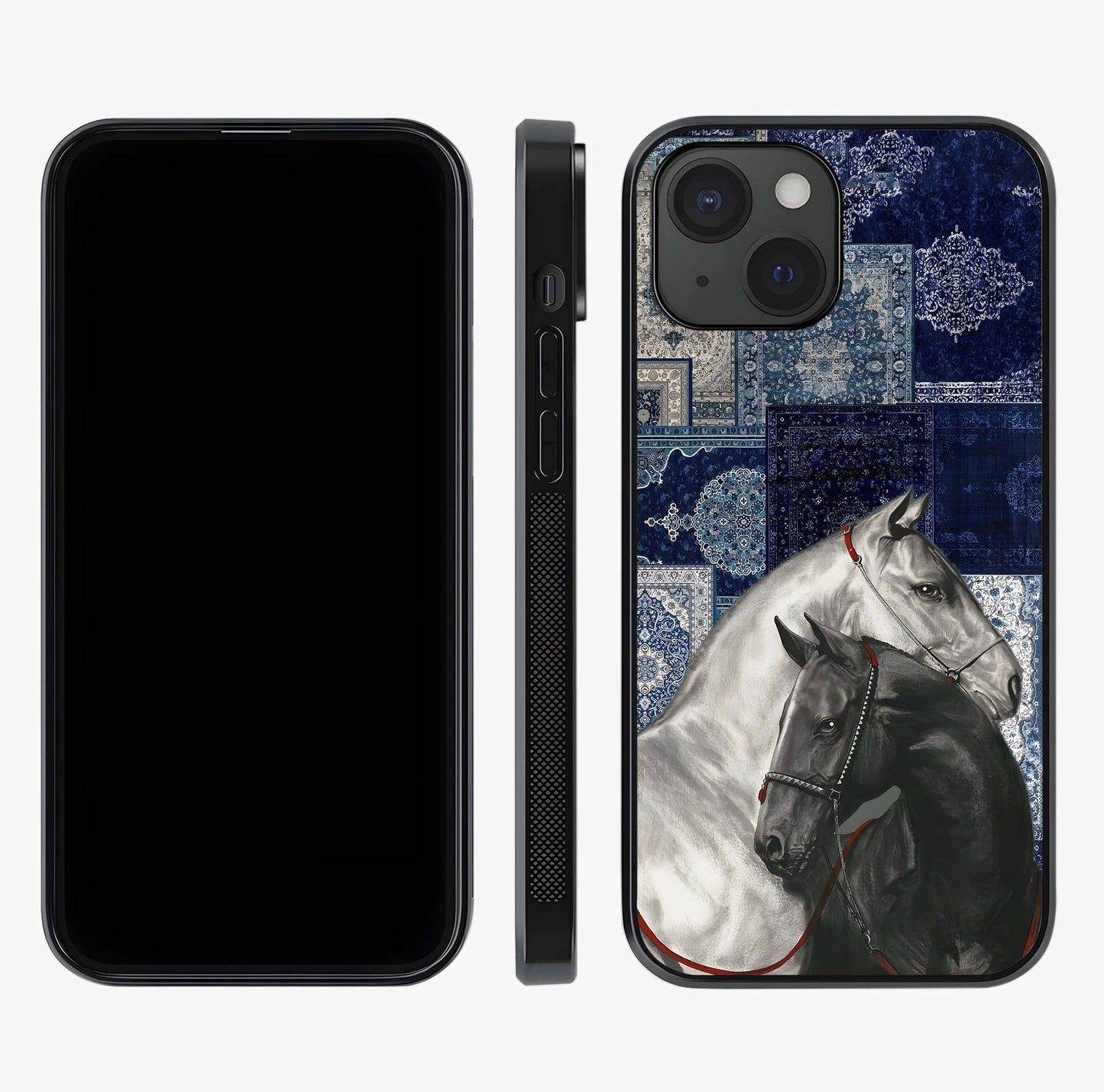 Midnight Stallion Blues Glass Case displayed upright for full design visibility and premium finish.