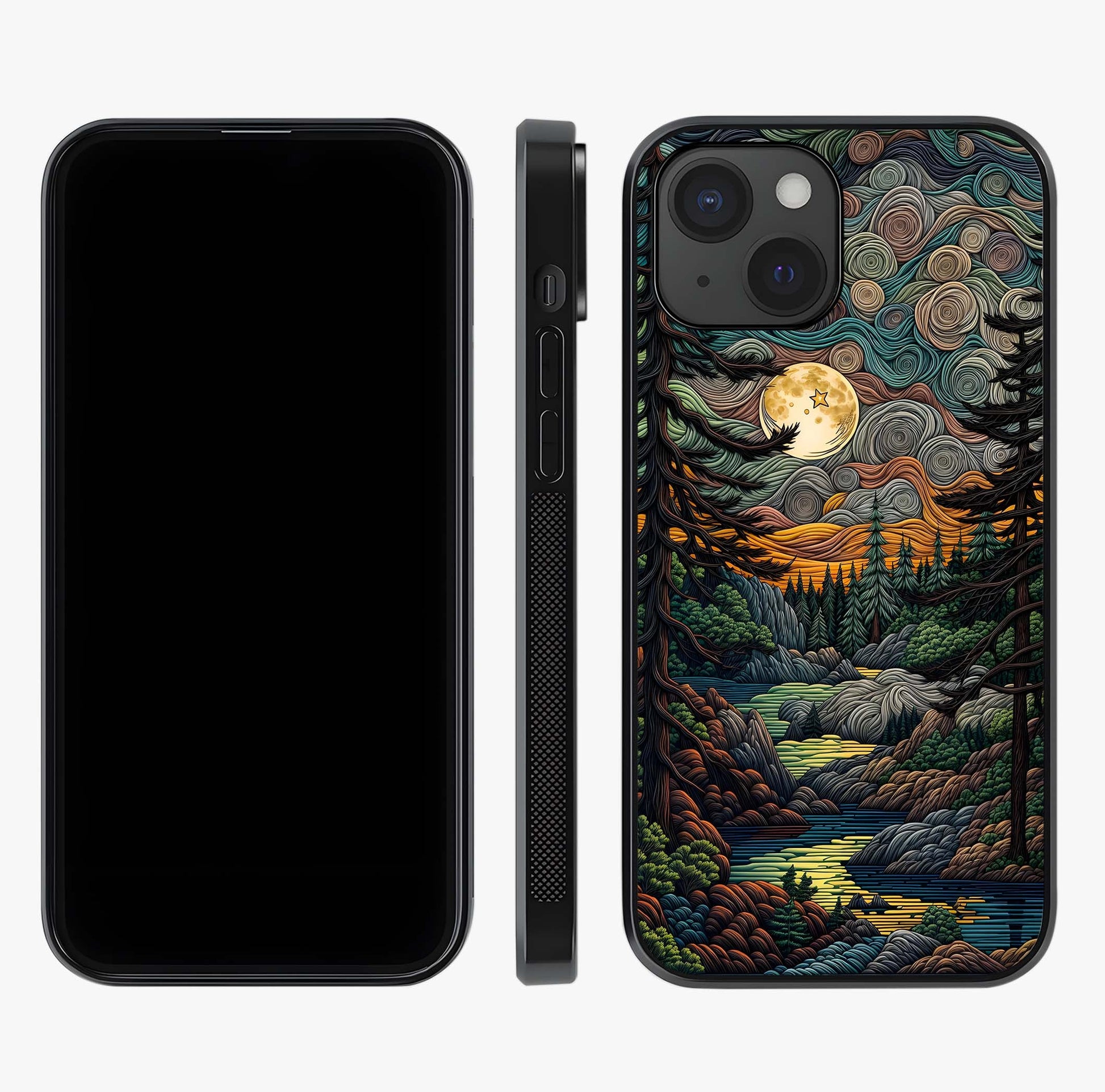 Moonlight Forest Dream Glass Case displayed upright for full design visibility and premium finish.