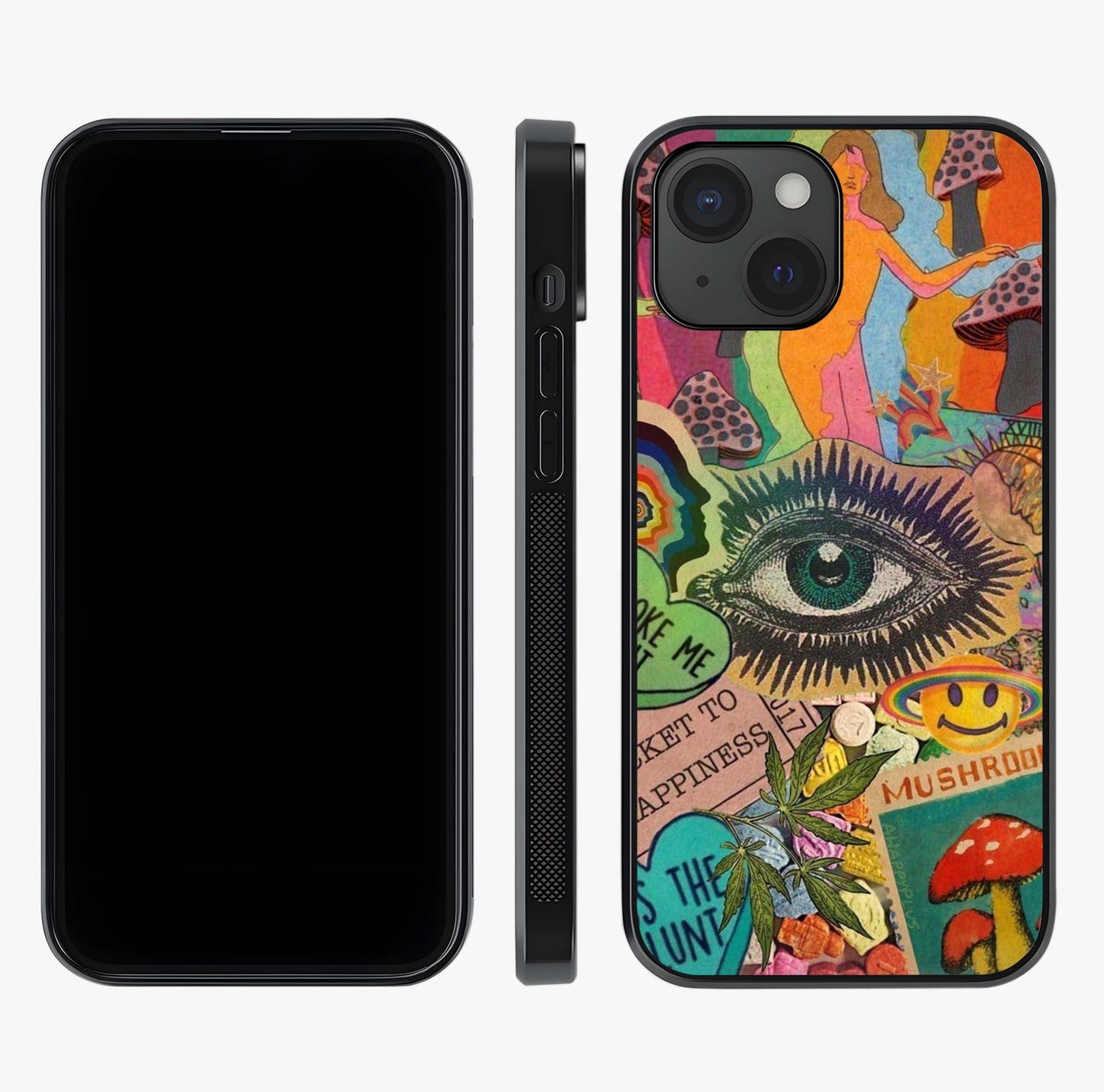 Mystic Eye Wonderland Glass Case displayed upright for full design visibility and premium finish.