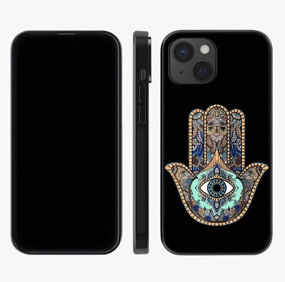 Mystic Hamsa Eye Glass Case displayed upright for full design visibility and premium finish.