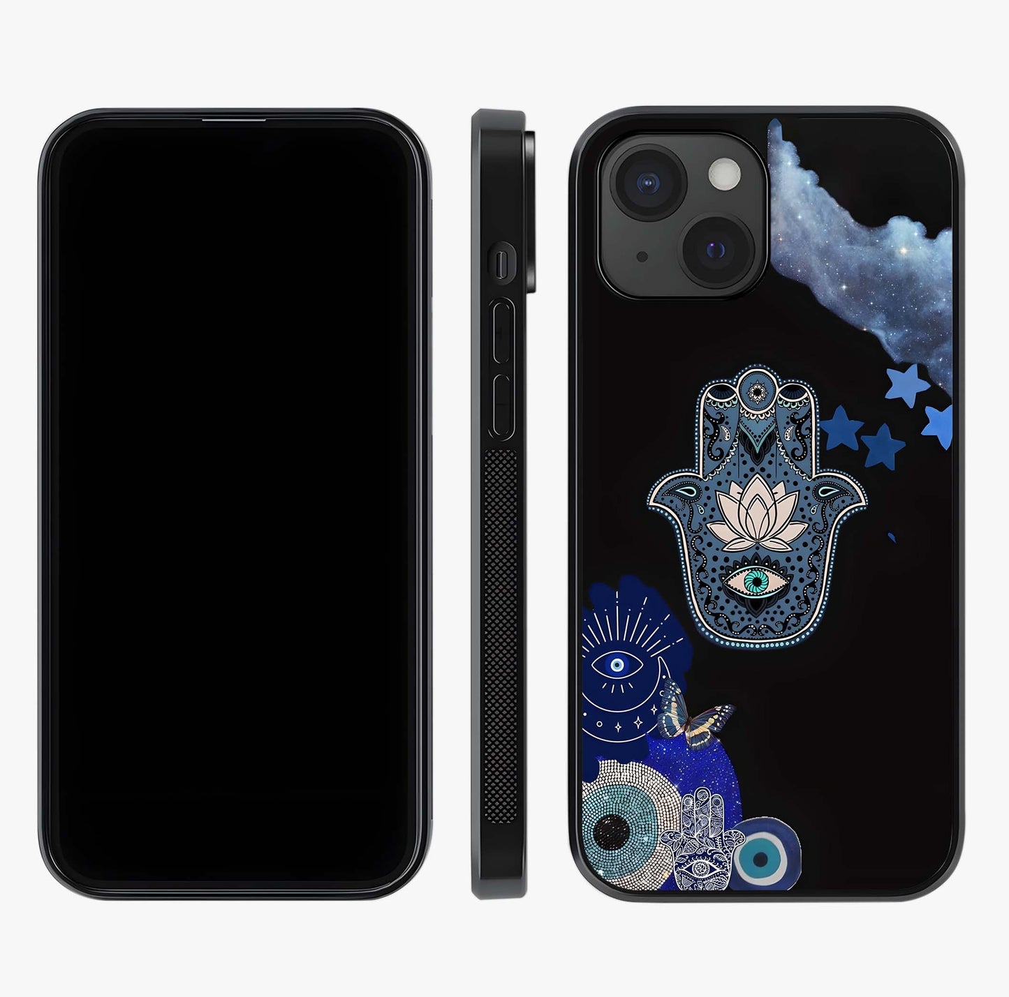 Mystic Hand Aura Glass Case displayed upright for full design visibility and premium finish.