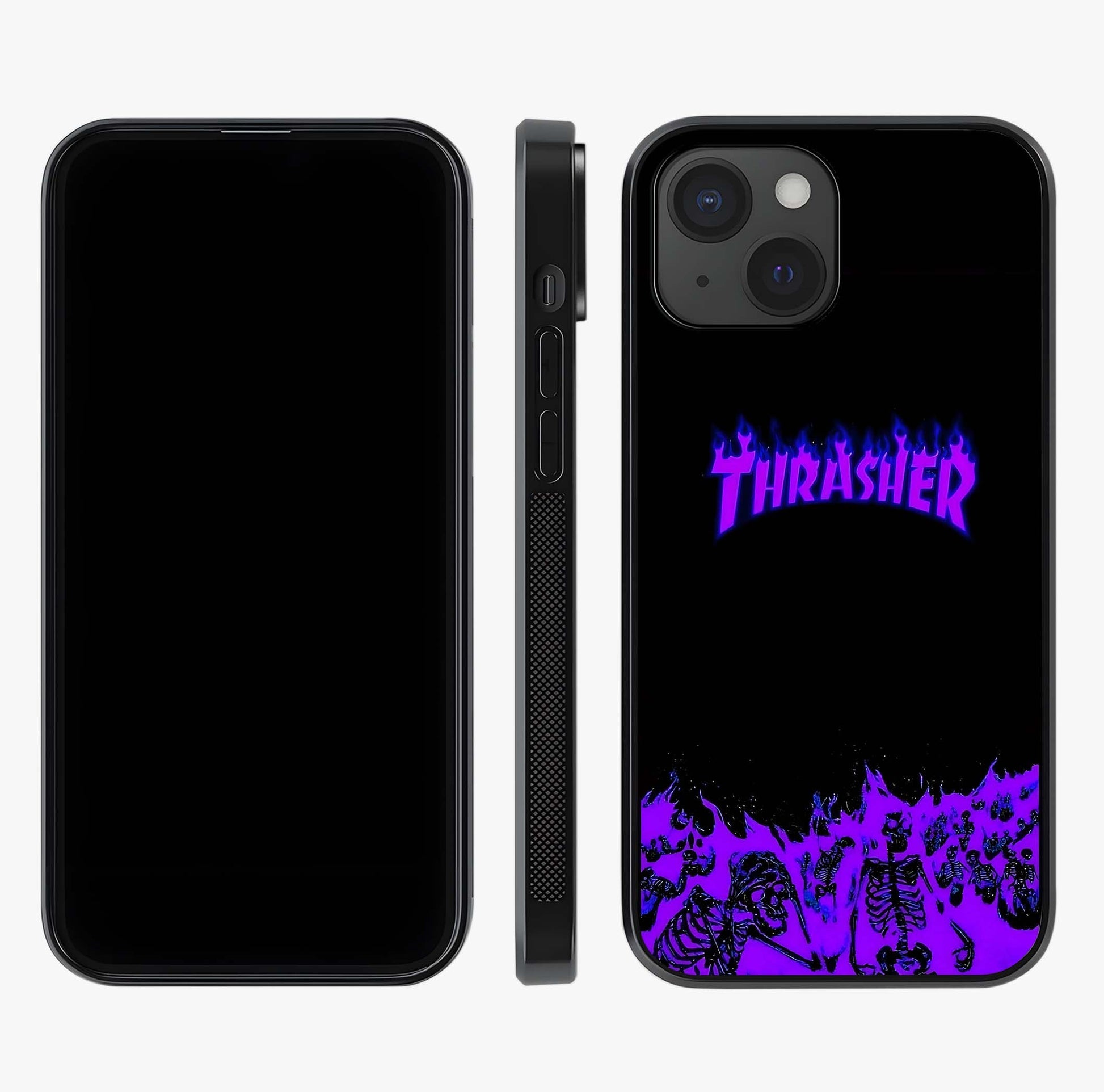 Neon Flame Riot Glass Case displayed upright for full design visibility and premium finish.