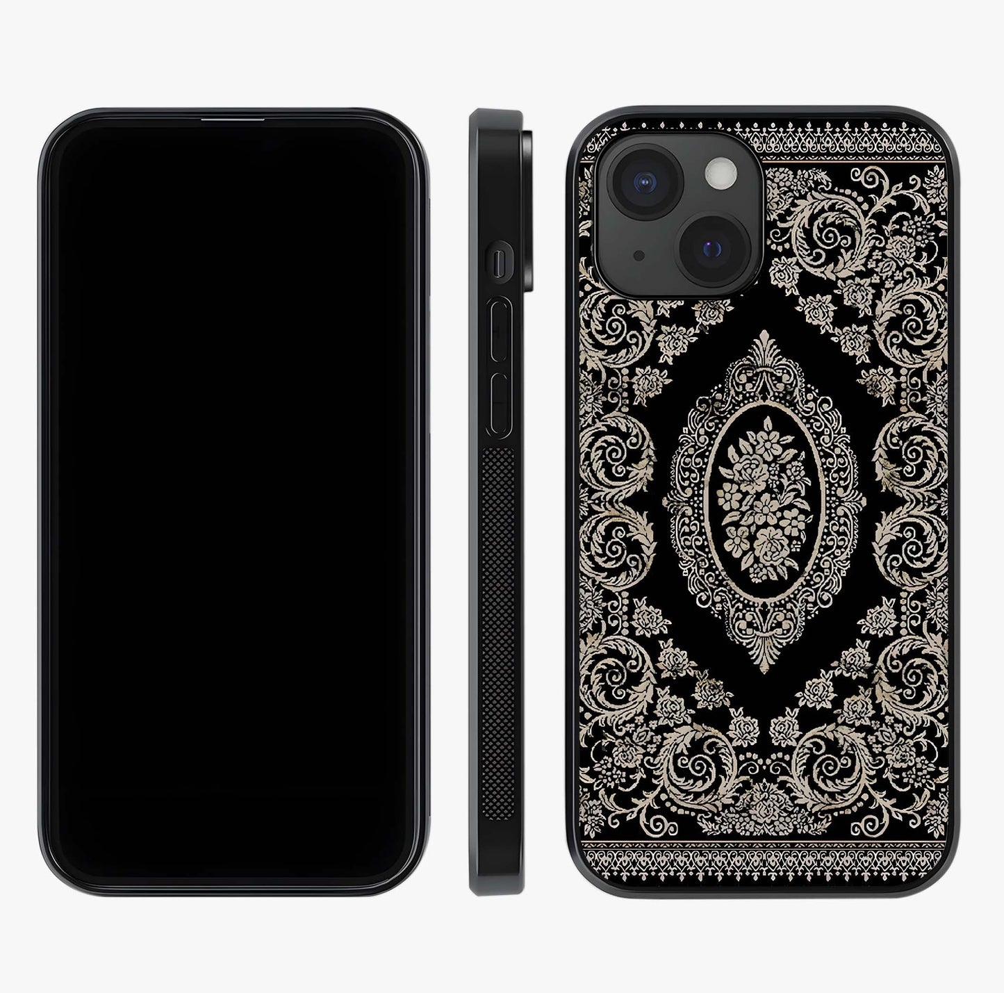 Noir Bloom Elegance Glass Case displayed upright for full design visibility and premium finish.
