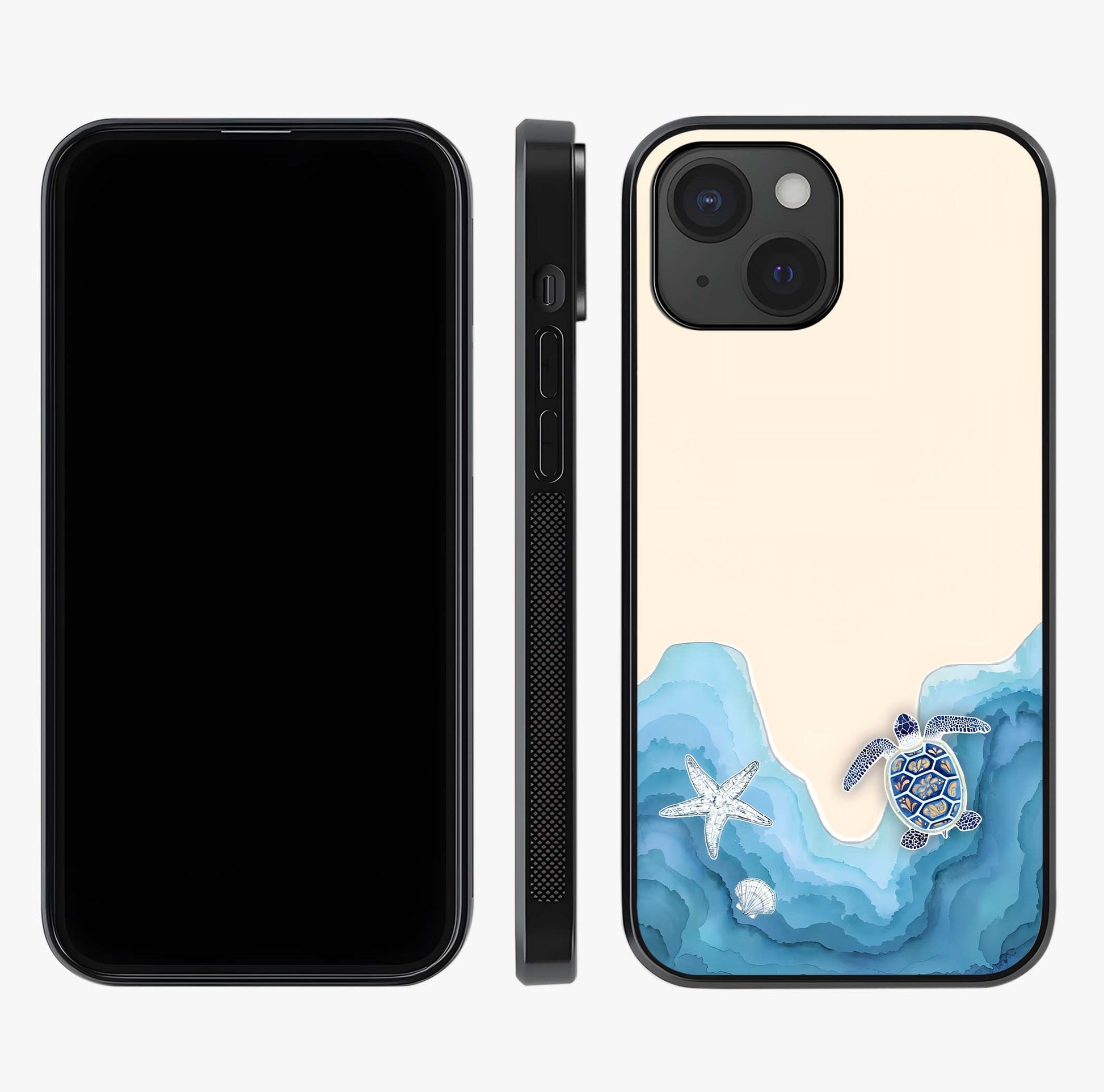 Ocean Drift Turtle Glass Case displayed upright for full design visibility and premium finish.