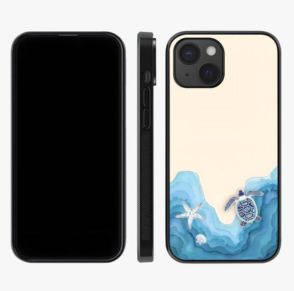 Ocean Drift Turtle Glass Case displayed upright for full design visibility and premium finish.