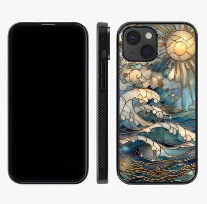 Oceanic Stained Printed Glass Case displayed upright for full design visibility and premium finish.