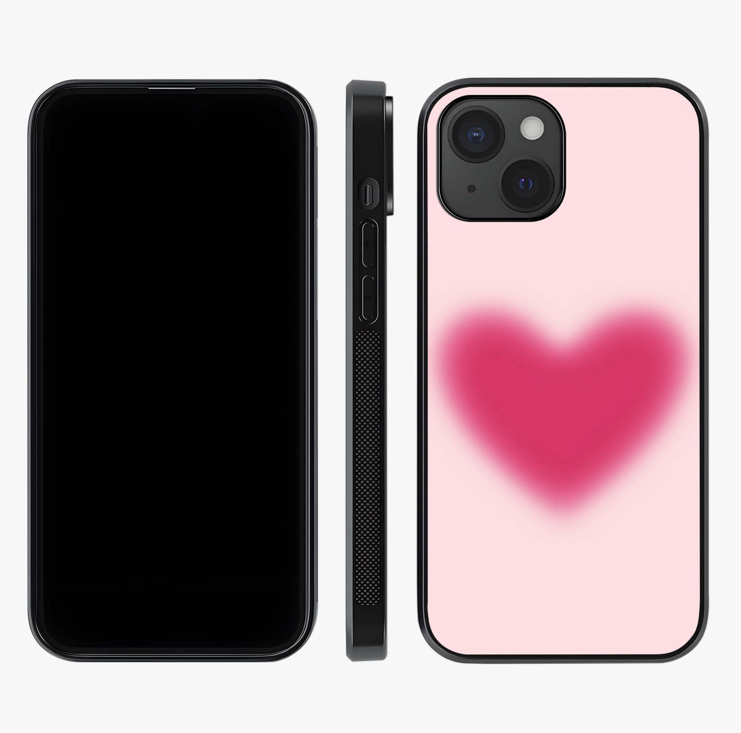 Pink Aura Heart Glass Case displayed upright for full design visibility and premium finish.