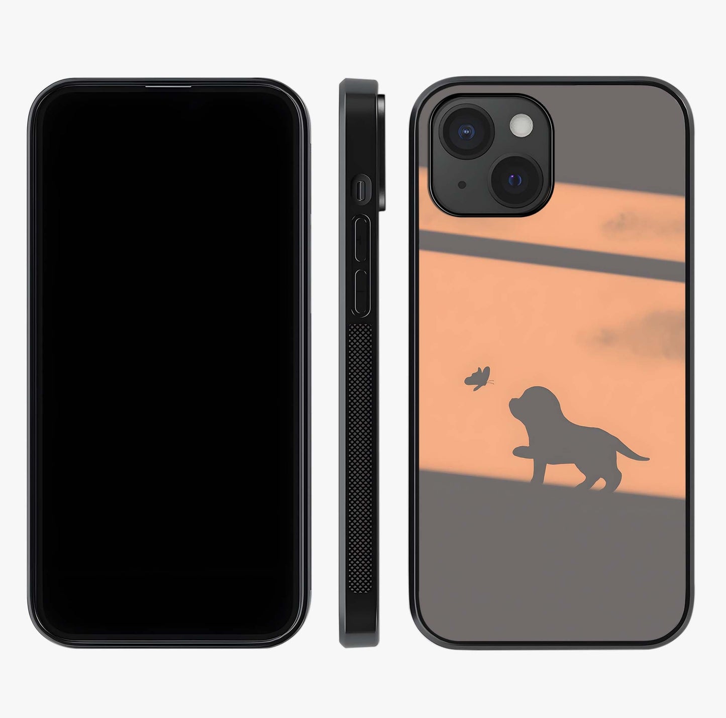 Puppy Shadow Art Glass Case displayed upright for full design visibility and premium finish.