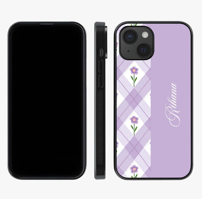 Purple Diamond Floral Glass Case displayed upright for full design visibility and premium finish.
