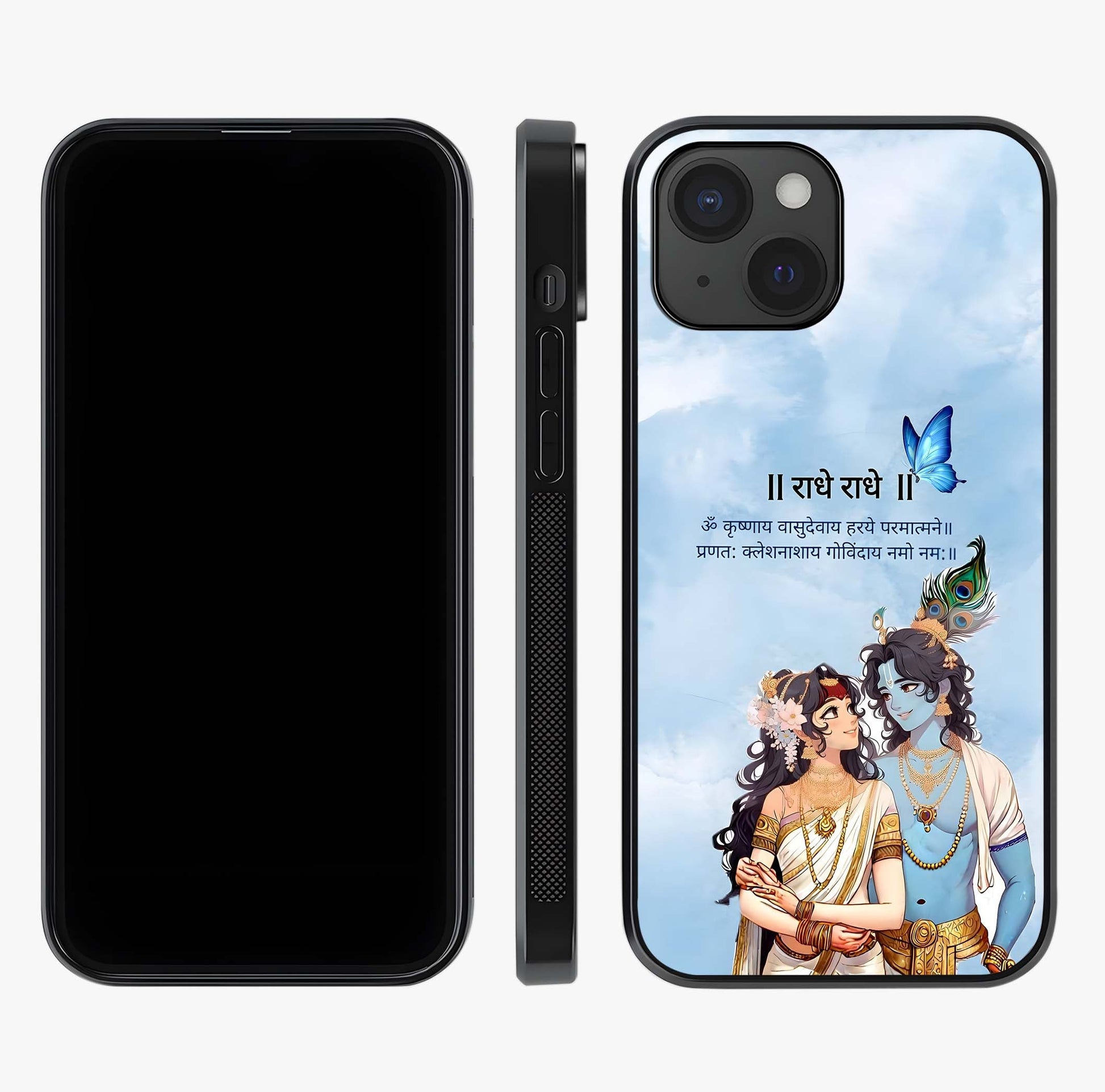 Radha Krishna Eternal Glass Case displayed upright for full design visibility and premium finish.