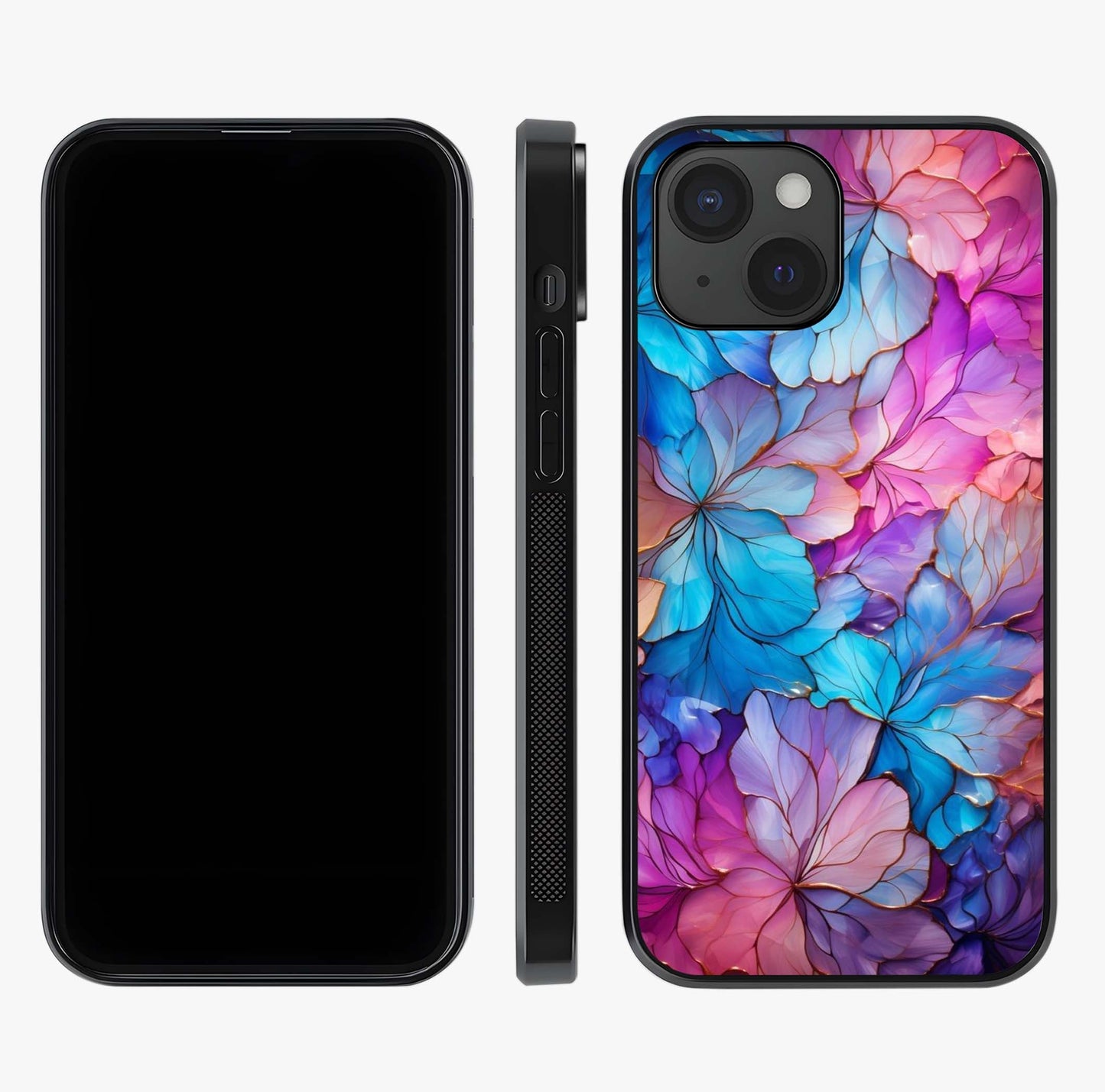 Radiant Floral Whirl Glass Case displayed upright for full design visibility and premium finish.