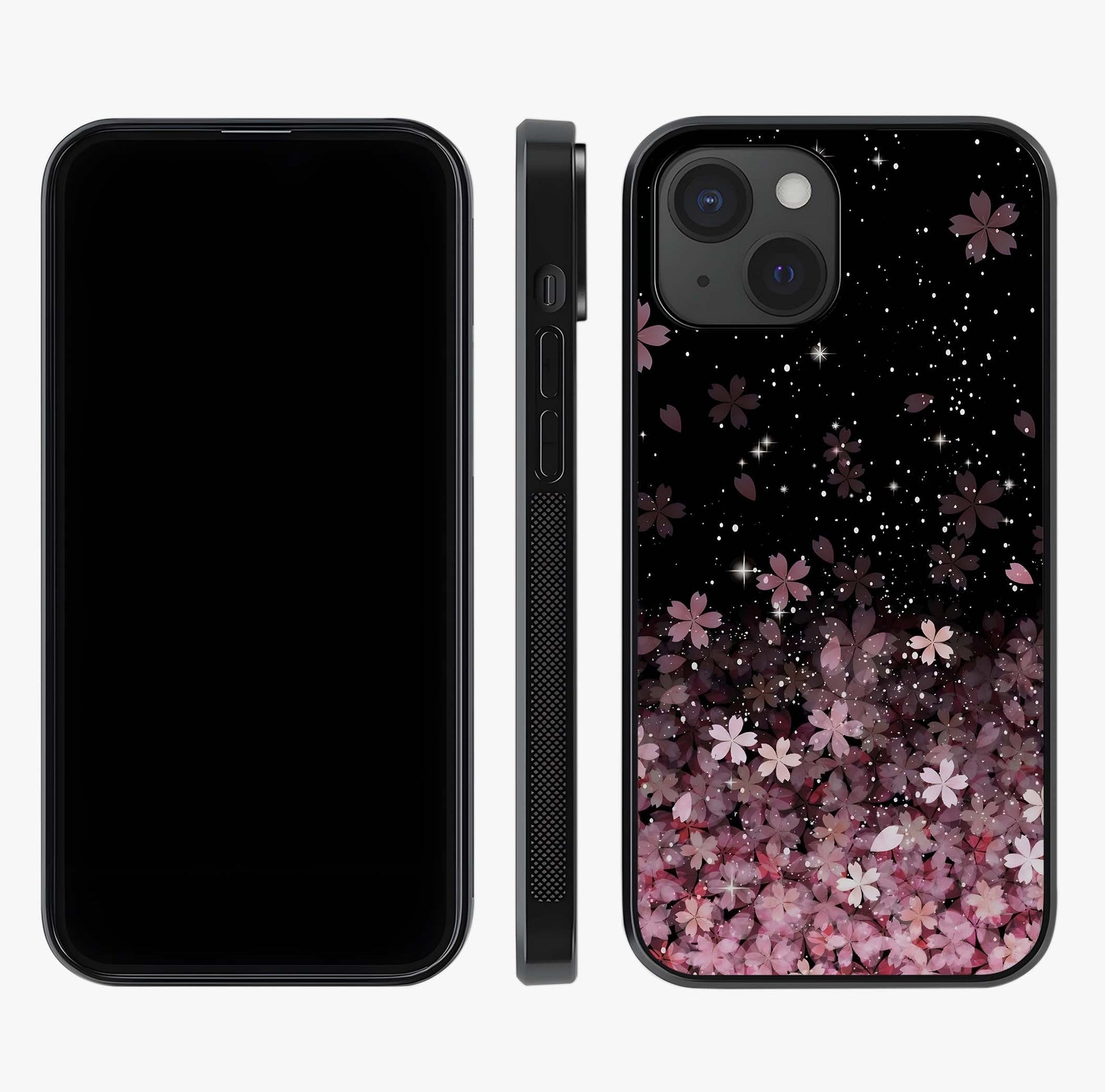 Small Starry Flowers Glass Case displayed upright for full design visibility and premium finish.