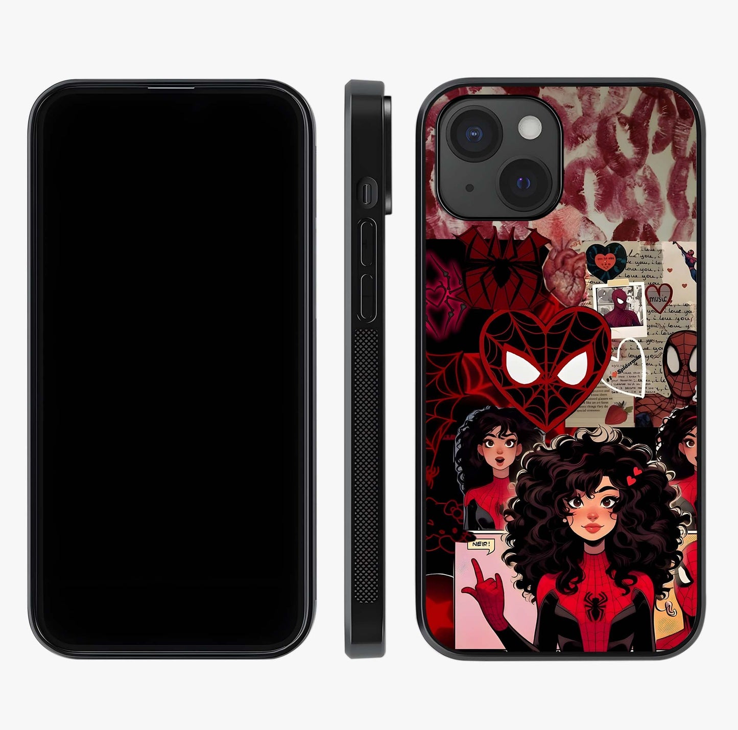 Spider Love Story Glass Case displayed upright for full design visibility and premium finish.