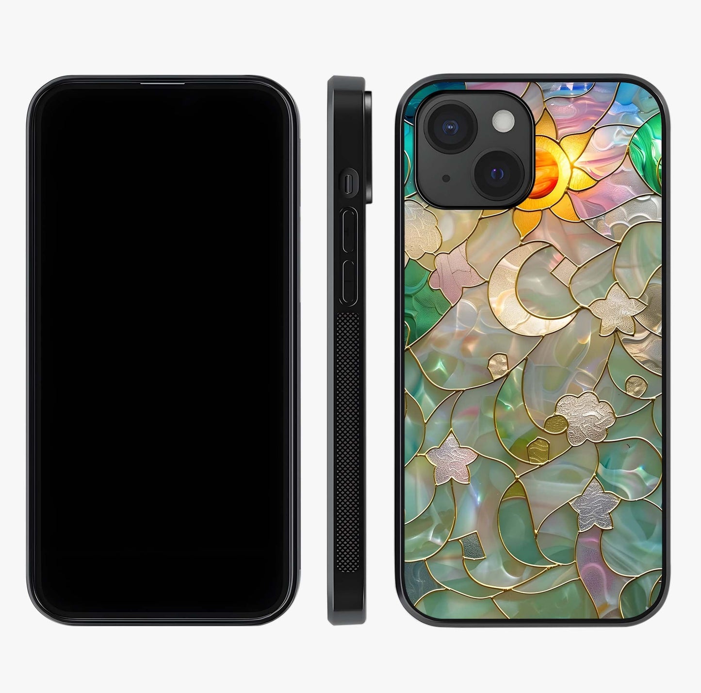 Stained Sunrise Glow Glass Case displayed upright for full design visibility and premium finish.