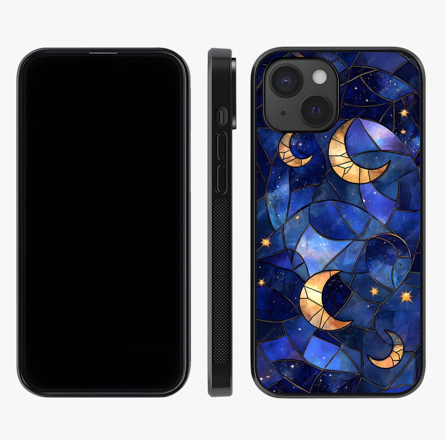 Starlit Sky Tapestry Glass Case displayed upright for full design visibility and premium finish.