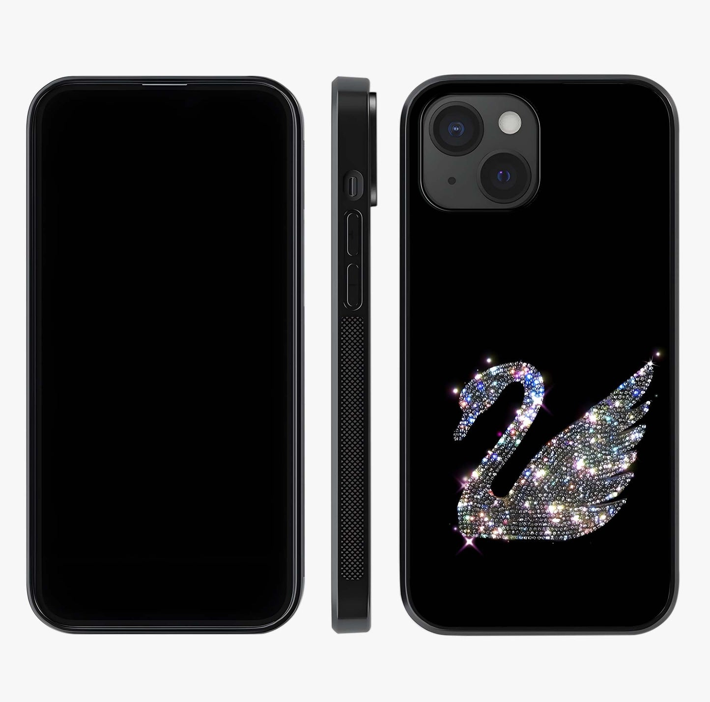 Starlit Swan Grace Glass Case displayed upright for full design visibility and premium finish.