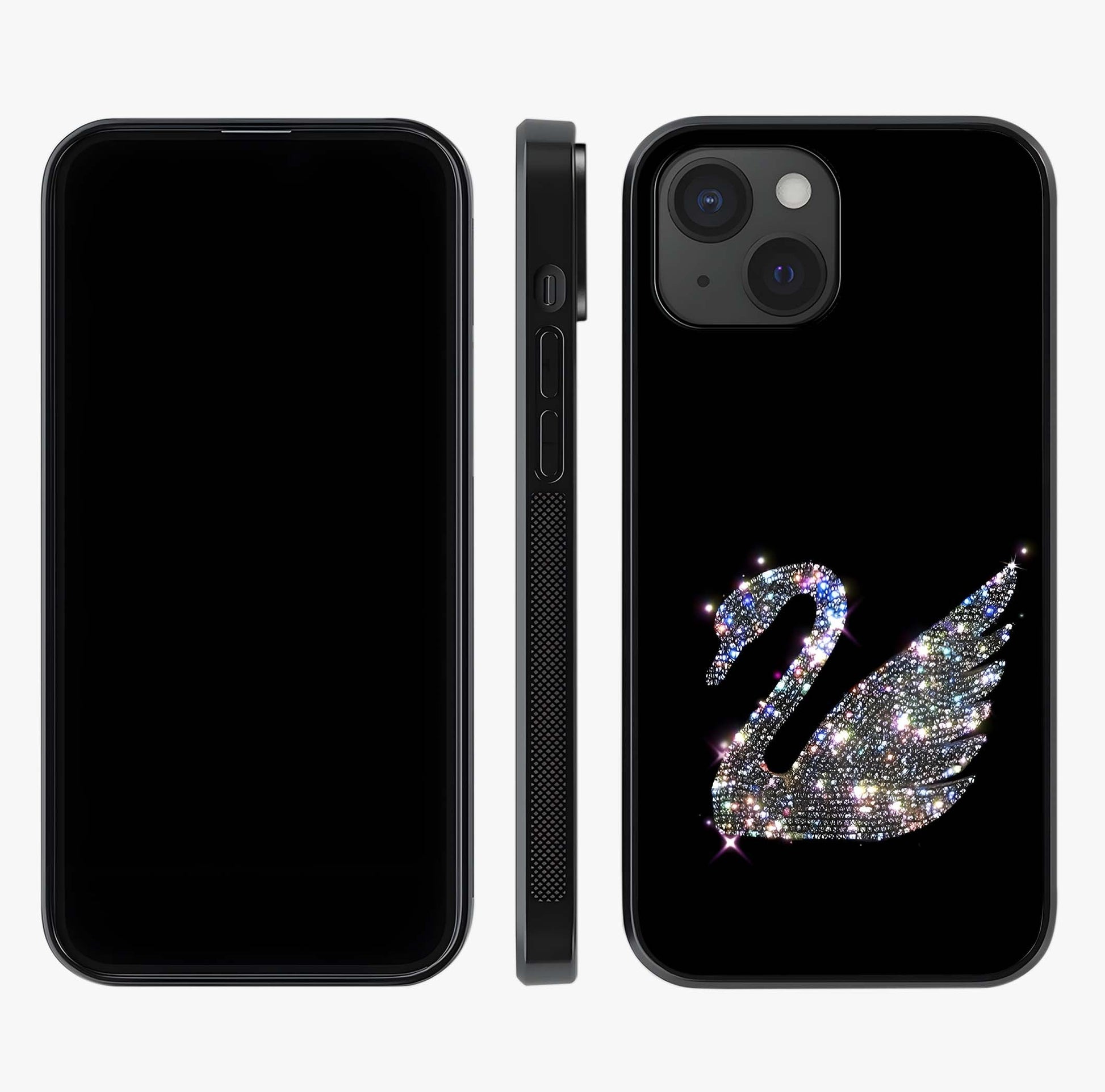 Starlit Swan Grace Glass Case displayed upright for full design visibility and premium finish.