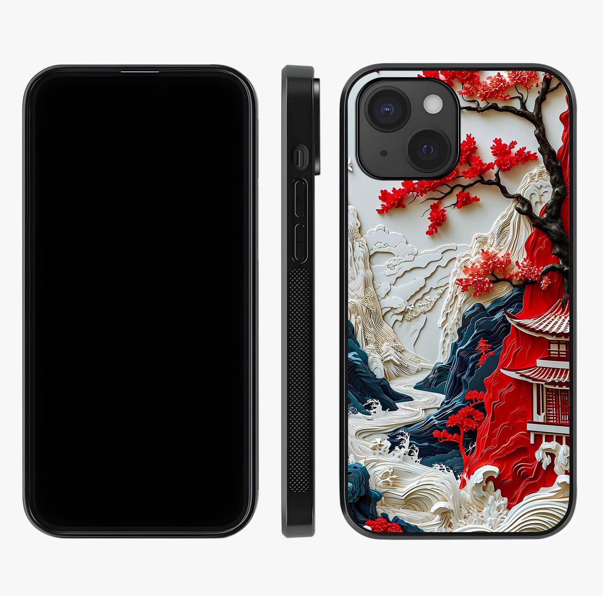 Whispers Of Sakura Waves Glass Case displayed upright for full design visibility and premium finish.