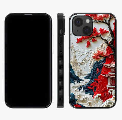 Whispers Of Sakura Waves Glass Case displayed upright for full design visibility and premium finish.