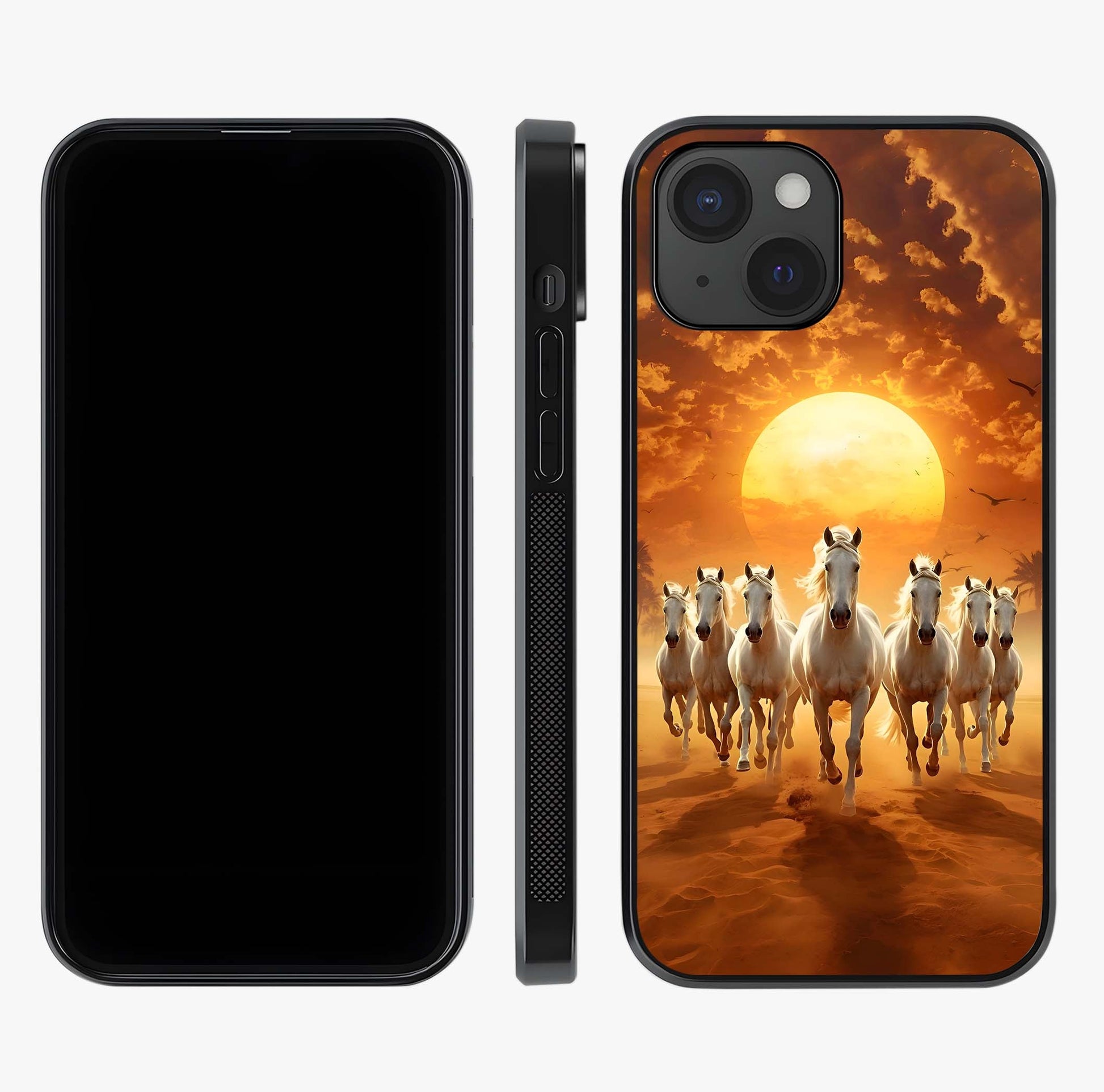 Wild Sunset Majesty Glass Case displayed upright for full design visibility and premium finish.
