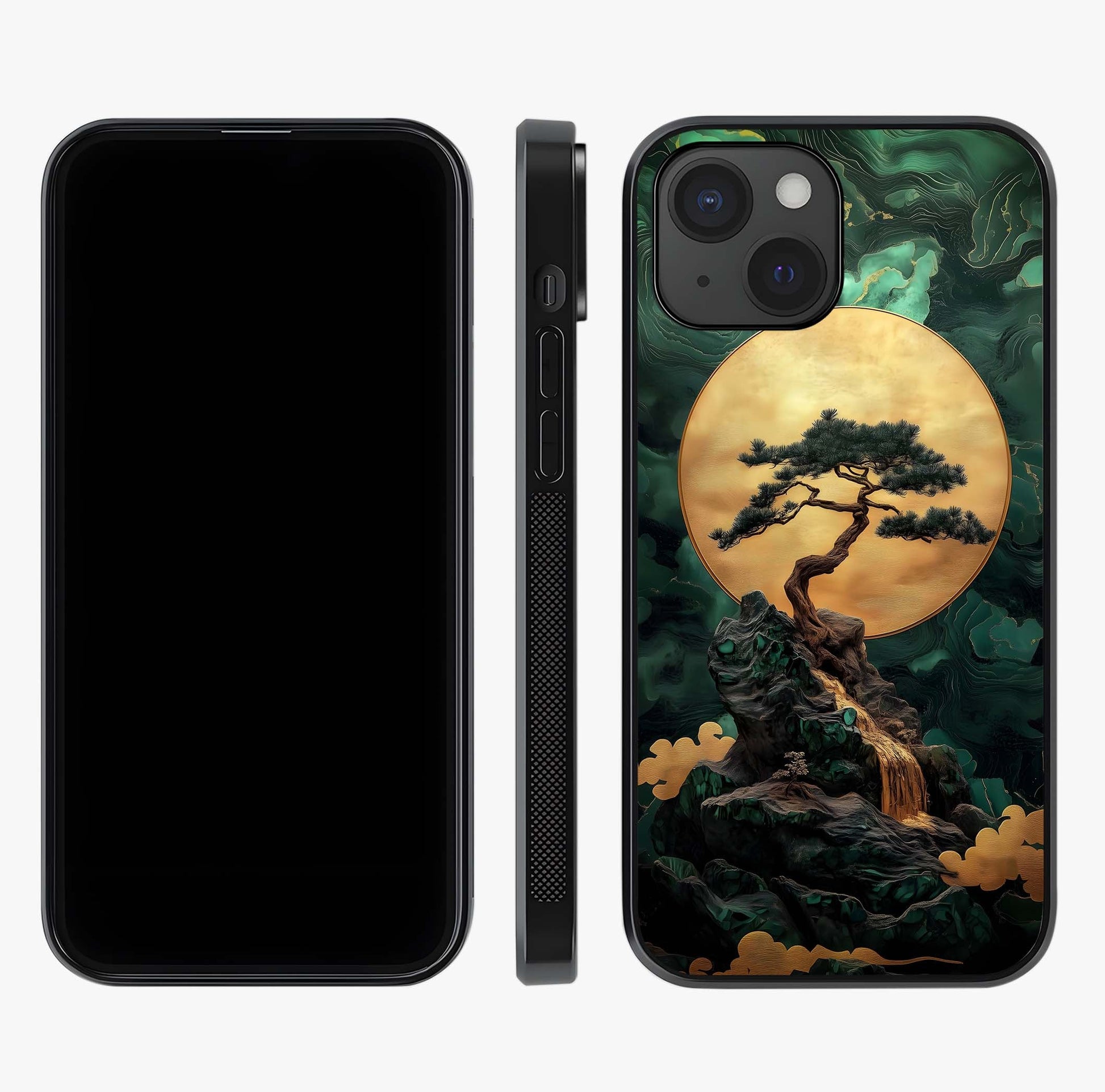 Zen Moon Rise Glass Case displayed upright for full design visibility and premium finish.