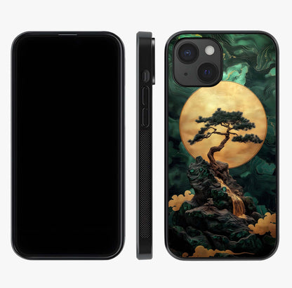 Zen Moon Rise Glass Case displayed upright for full design visibility and premium finish.