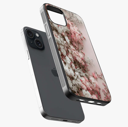 Blush Blossom Cloud Glass Case laid diagonally highlighting side profile, edges and glossy glass shine.