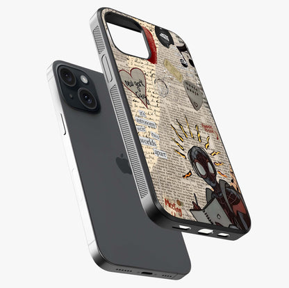 City Dream Sketch Glass Case laid diagonally highlighting side profile, edges and glossy glass shine.