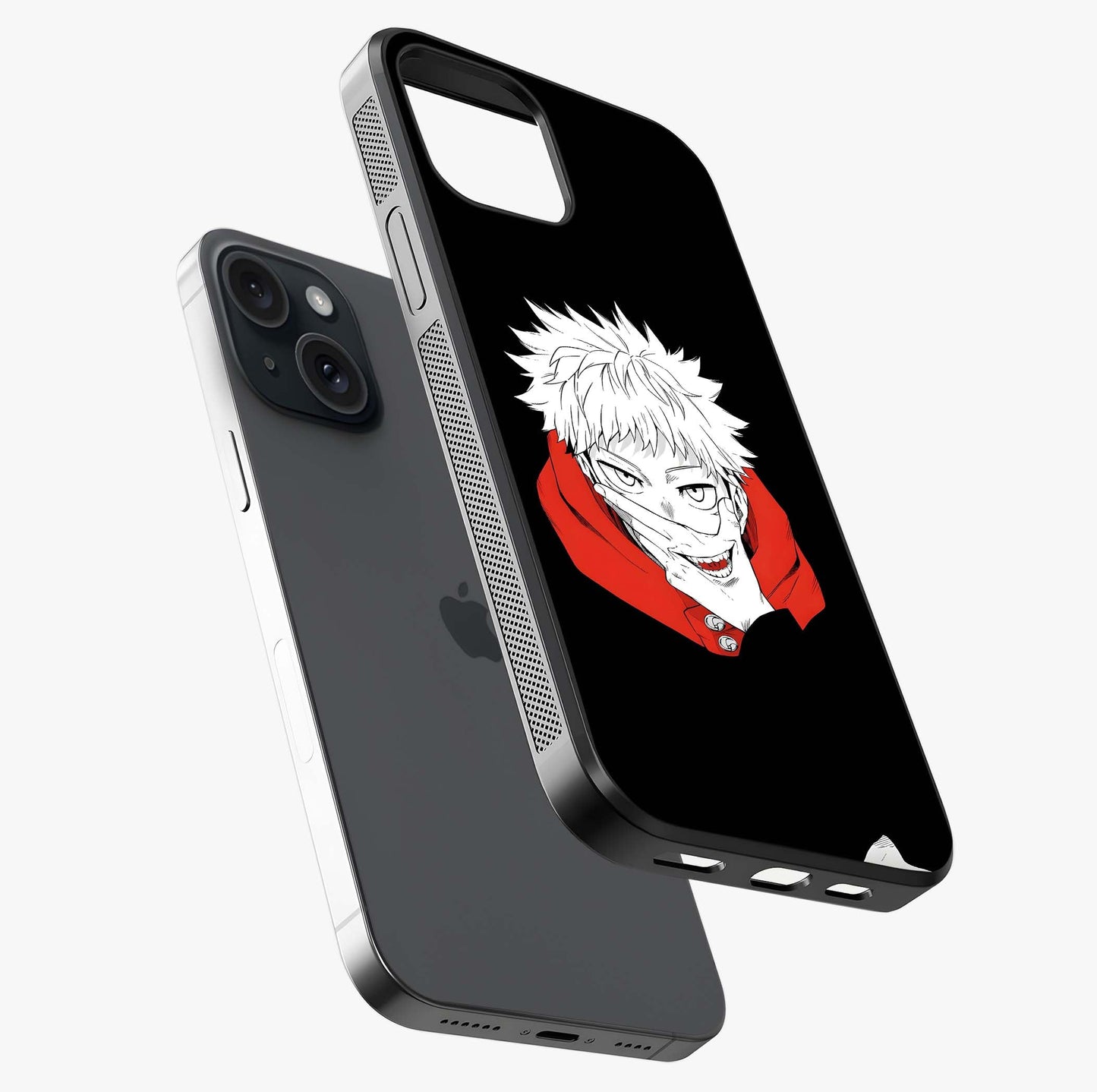 Crimson Chaos Smile Glass Case laid diagonally highlighting side profile, edges and glossy glass shine.