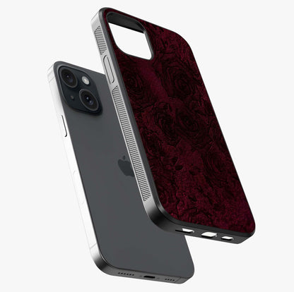 Crimson Fade Flow Glass Case laid diagonally highlighting side profile, edges and glossy glass shine.