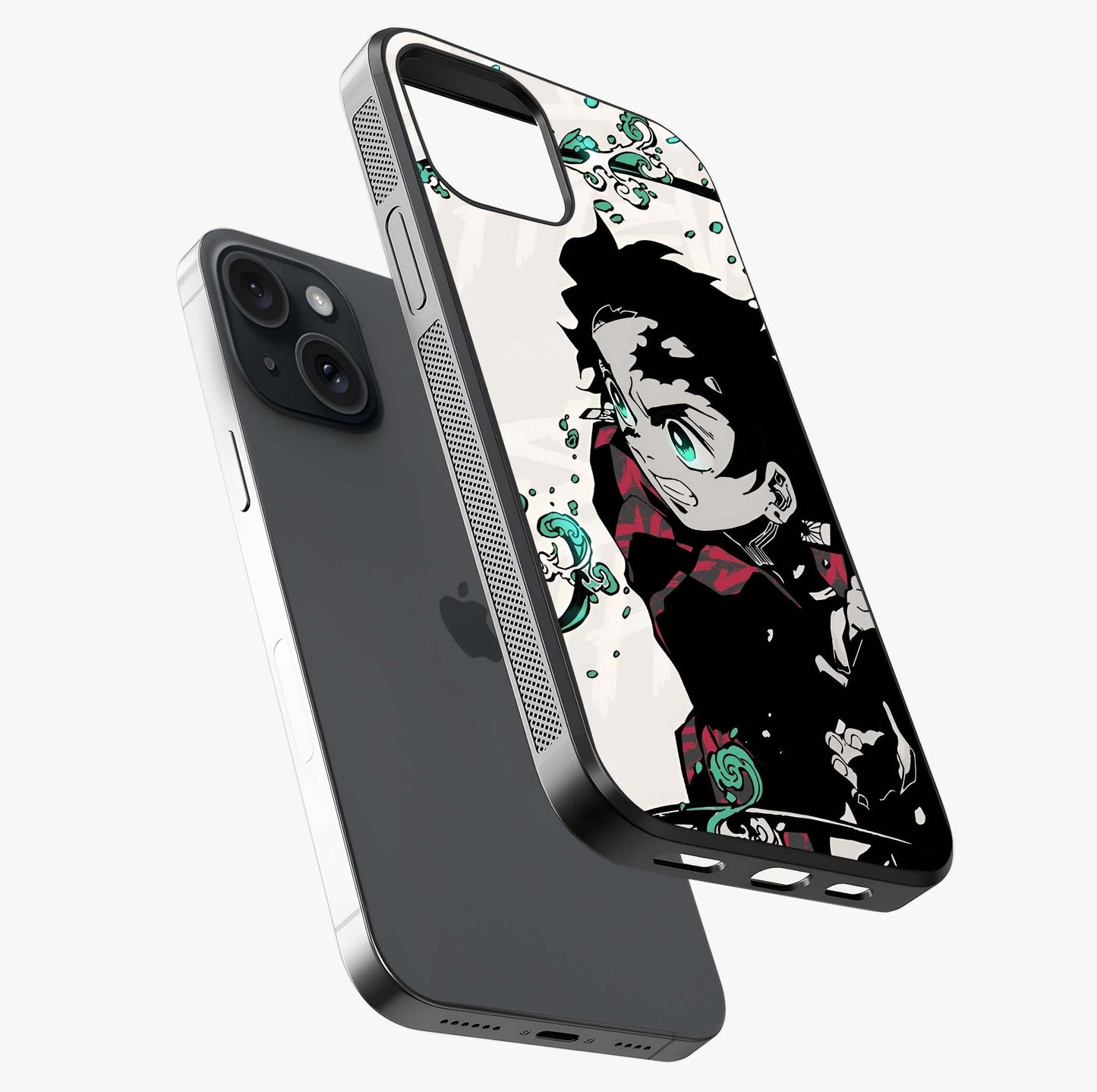 Demon Slayer Glass Case laid diagonally highlighting side profile, edges and glossy glass shine.