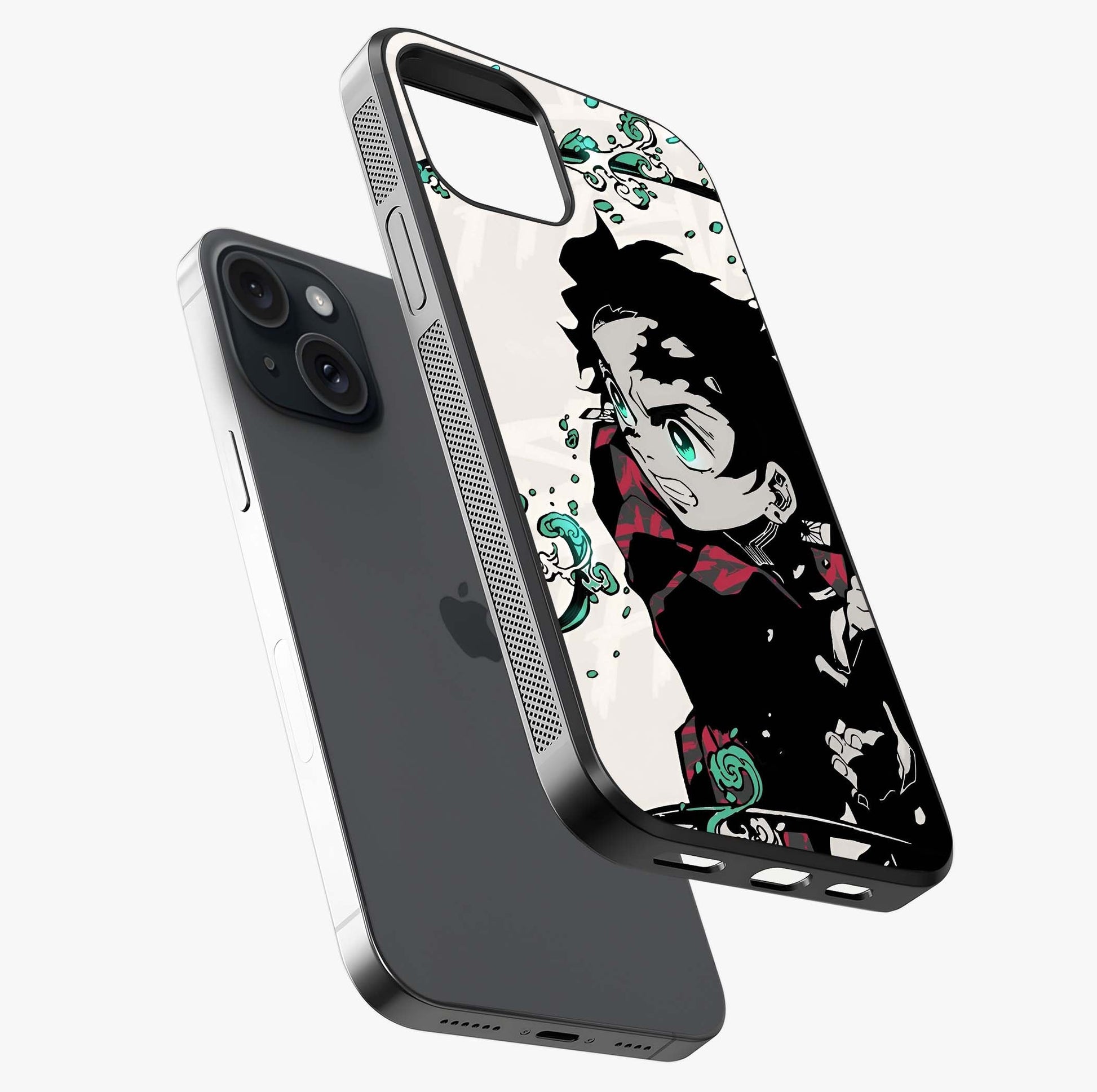 Demon Slayer Glass Case laid diagonally highlighting side profile, edges and glossy glass shine.