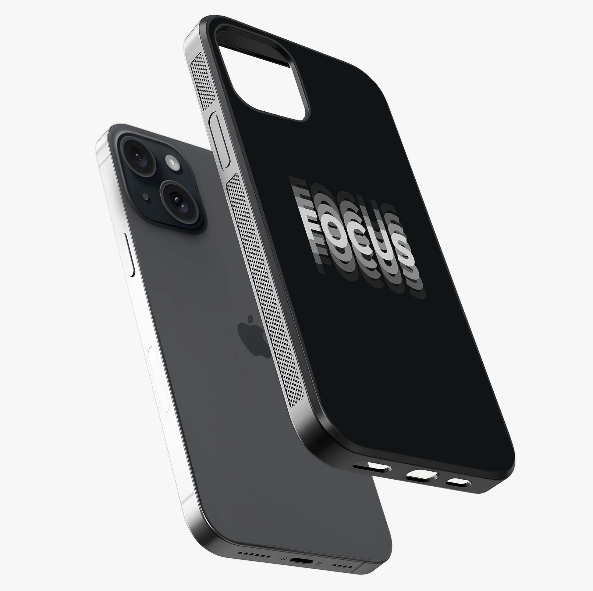 Focus Mode On Glass Case laid diagonally highlighting side profile, edges and glossy glass shine.