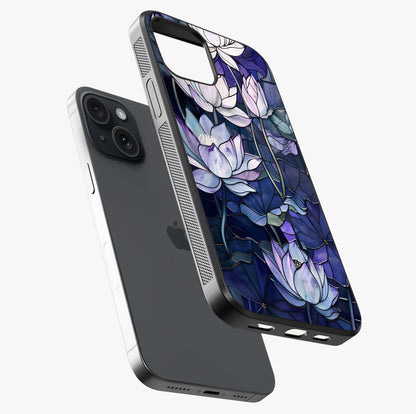 Gloss Petal Rush Glass Case laid diagonally highlighting side profile, edges and glossy glass shine.