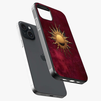 Gold Sun Blush Glass Case laid diagonally highlighting side profile, edges and glossy glass shine.