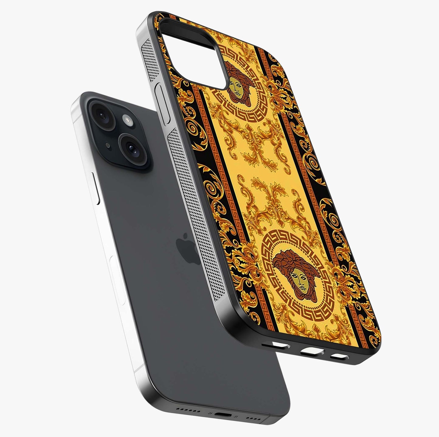 Golden Royal Heritage Glass Case laid diagonally highlighting side profile, edges and glossy glass shine.