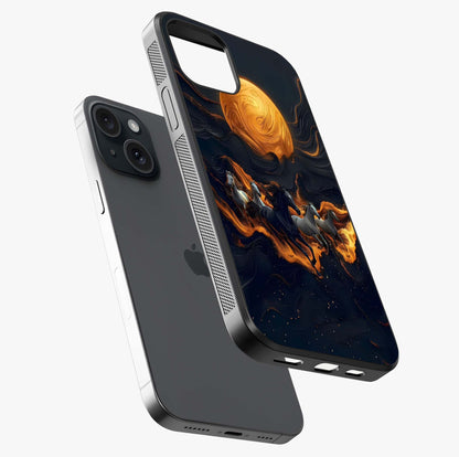 Golden Stallion Moonride Glass Case laid diagonally highlighting side profile, edges and glossy glass shine.