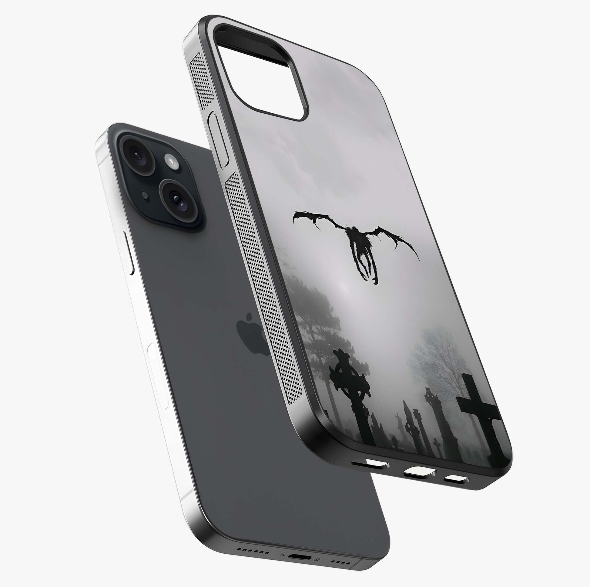 Graveyard Shadow Descent Glass Case laid diagonally highlighting side profile, edges and glossy glass shine.