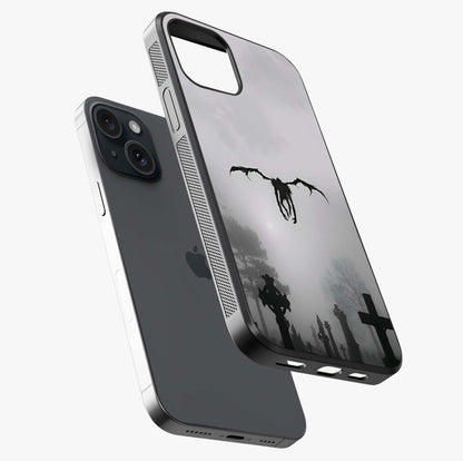 Graveyard Shadow Descent Glass Case laid diagonally highlighting side profile, edges and glossy glass shine.