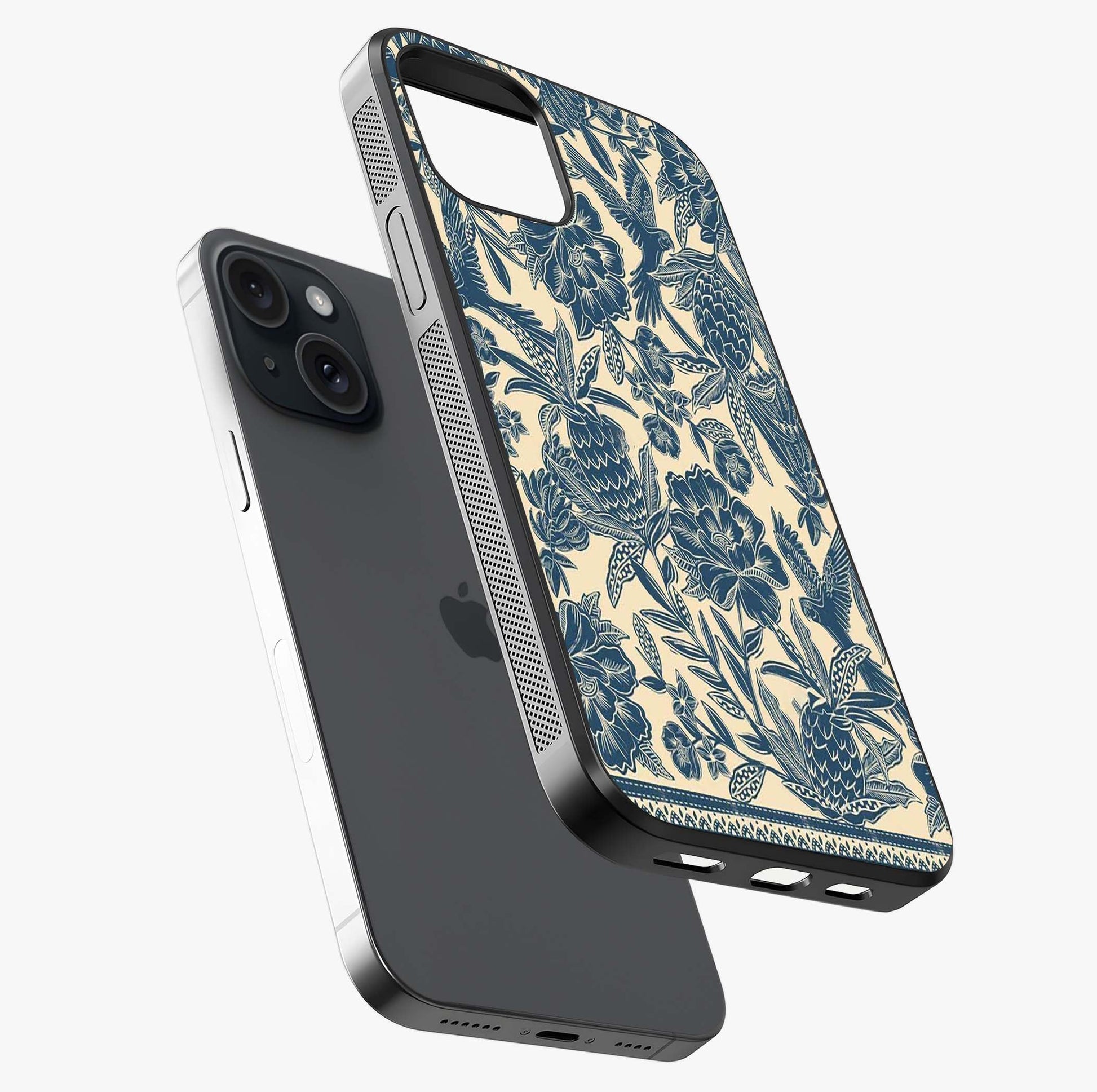 Heirloom Wild Bloom Glass Case laid diagonally highlighting side profile, edges and glossy glass shine.