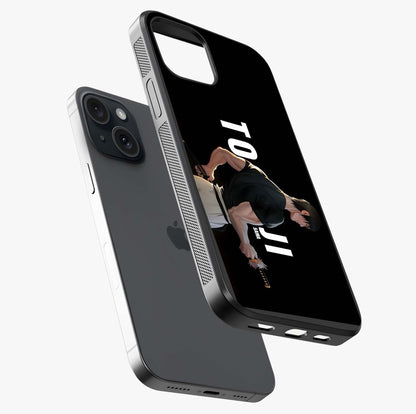 Midnight Blade Resolve Glass Case laid diagonally highlighting side profile, edges and glossy glass shine.