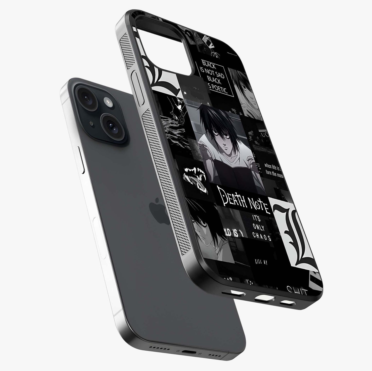 Midnight Chaos Mind Glass Case laid diagonally highlighting side profile, edges and glossy glass shine.