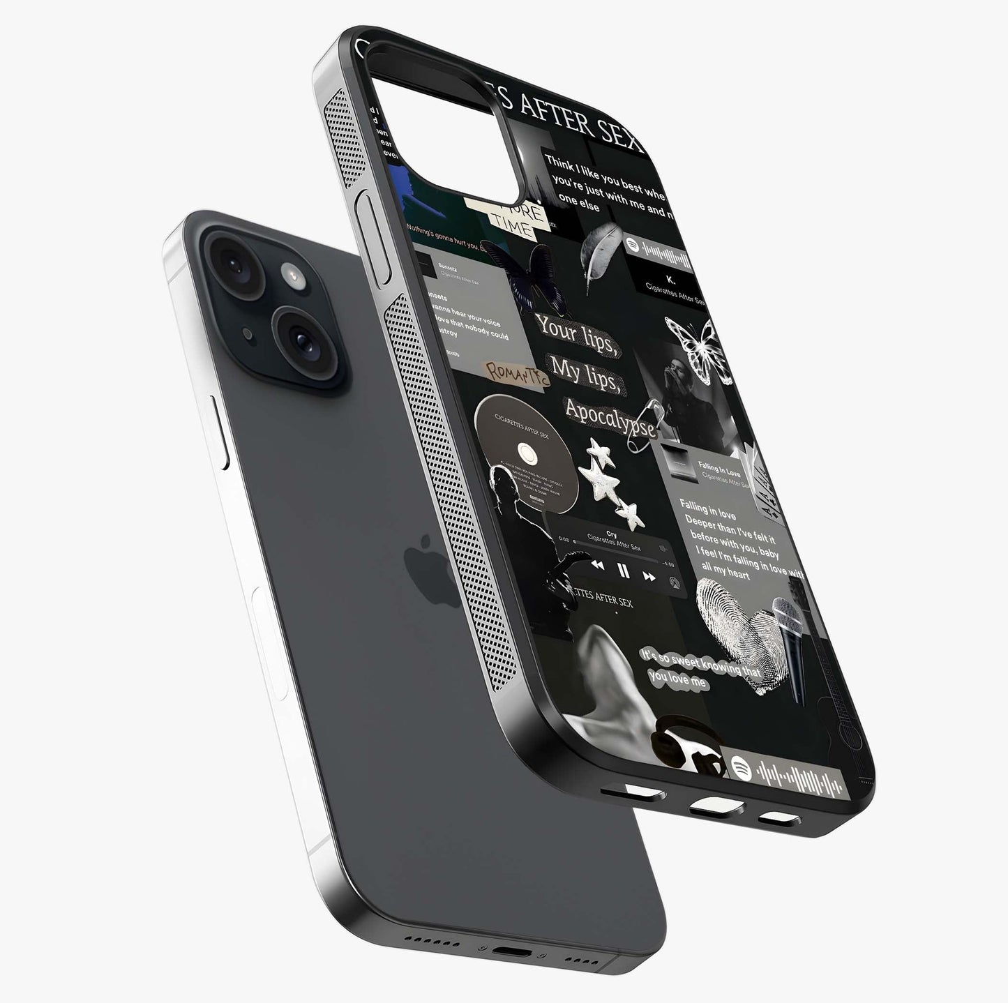 Midnight Love Echo Glass Case laid diagonally highlighting side profile, edges and glossy glass shine.